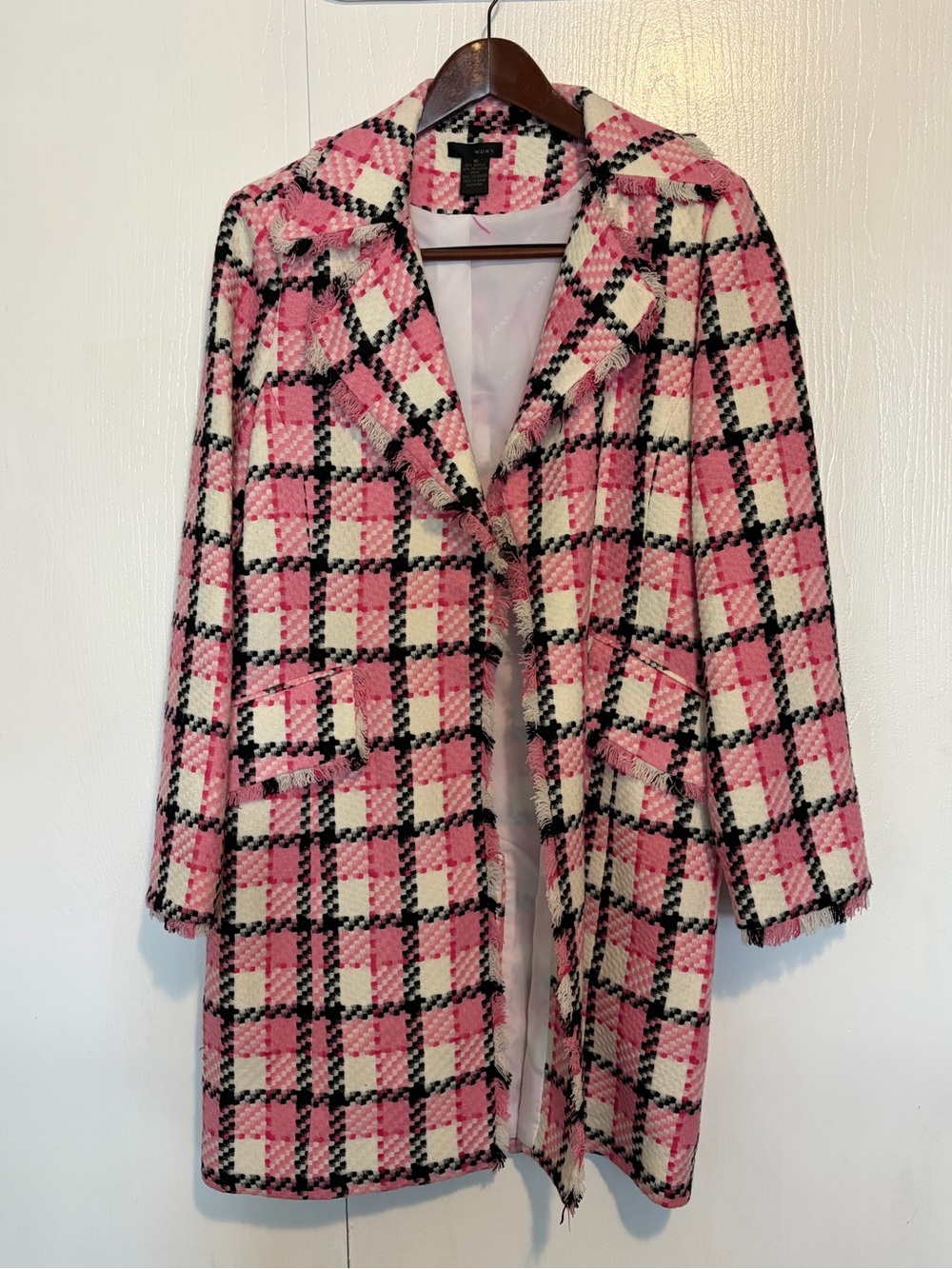 Pink & Black  Plaid Trench Coat Tweed